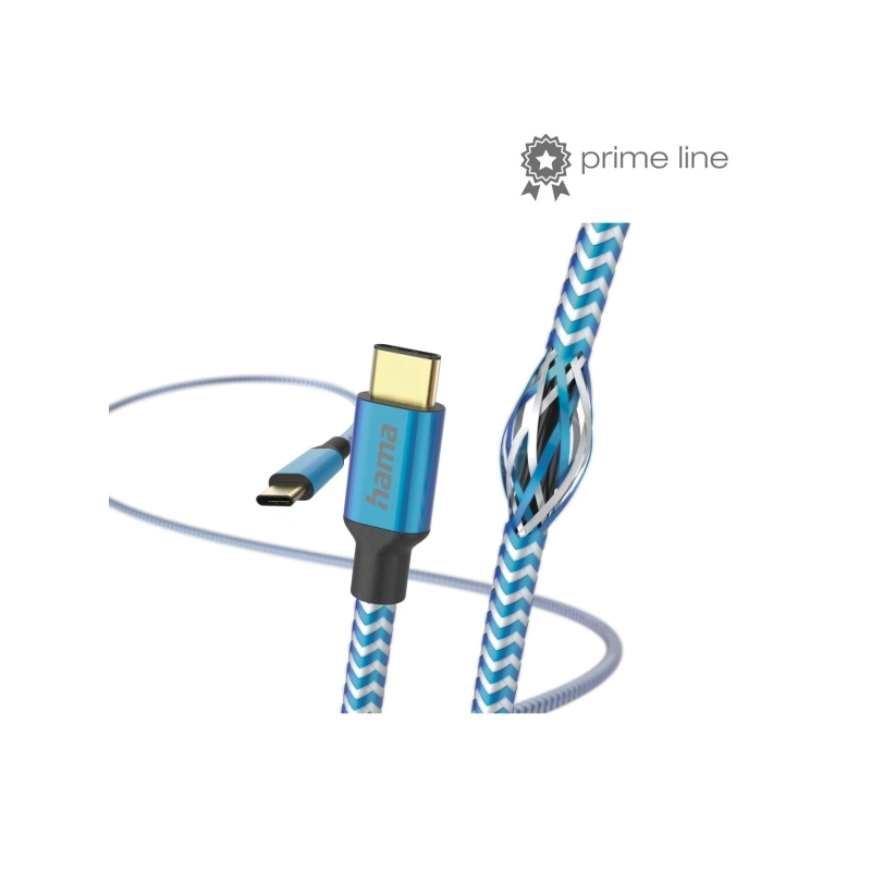 Câble USB-C mâle réfléchissant Hama - Puissance maximale 60 W - Longueur 1,5 m - Nylon - Vitesse jusqu'à 480 Mbps - Plaqué or -