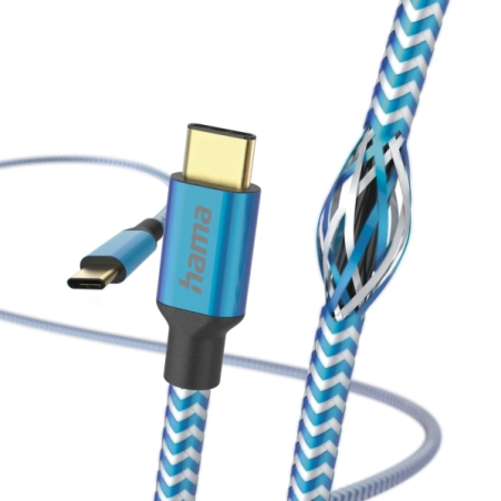 Câble USB-C mâle réfléchissant Hama - Puissance maximale 60 W - Longueur 1,5 m - Nylon - Vitesse jusqu'à 480 Mbps - Plaqué or -