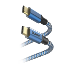 Câble USB-C mâle réfléchissant Hama - Puissance maximale 60 W - Longueur 1,5 m - Nylon - Vitesse jusqu'à 480 Mbps - Plaqué or -