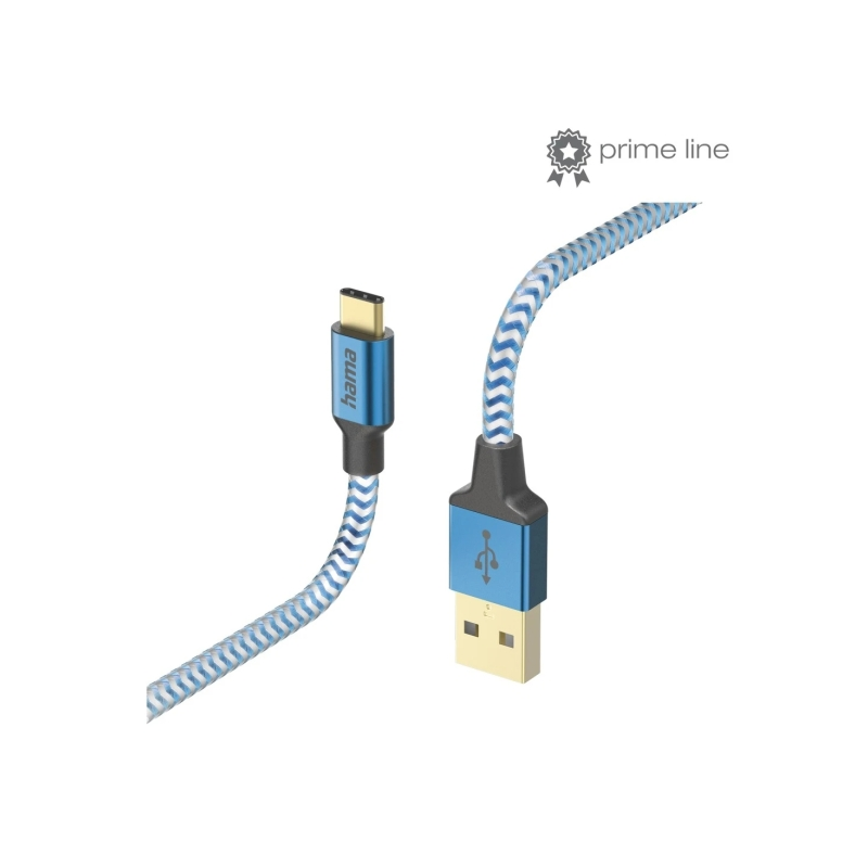 Câble USB réfléchissant Hama - Longueur 1,5 m - Connecteurs USB-A mâle et USB-C mâle - Nylon - Vitesse jusqu'à 480 Mbps - Plaqué