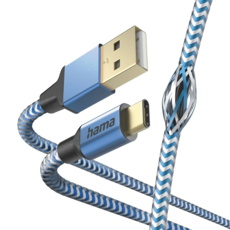 Câble USB réfléchissant Hama - Longueur 1,5 m - Connecteurs USB-A mâle et USB-C mâle - Nylon - Vitesse jusqu'à 480 Mbps - Plaqué