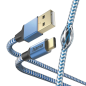 Câble USB réfléchissant Hama - Longueur 1,5 m - Connecteurs USB-A mâle et USB-C mâle - Nylon - Vitesse jusqu'à 480 Mbps - Plaqué