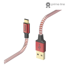 Câble USB réfléchissant Hama - Longueur 1,5 m - USB-A mâle - USB-C mâle - Nylon - Vitesse jusqu'à 480 Mbps - Plaqué or - Rouge