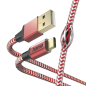 Câble USB réfléchissant Hama - Longueur 1,5 m - USB-A mâle - USB-C mâle - Nylon - Vitesse jusqu'à 480 Mbps - Plaqué or - Rouge