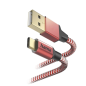 Câble USB réfléchissant Hama - Longueur 1,5 m - USB-A mâle - USB-C mâle - Nylon - Vitesse jusqu'à 480 Mbps - Plaqué or - Rouge