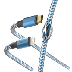 Câble de charge réfléchissant Hama - USB-C mâle vers Lightning - Longueur 1,5 m - Nylon - Vitesse jusqu'à 480 Mbps - Plaqué or -
