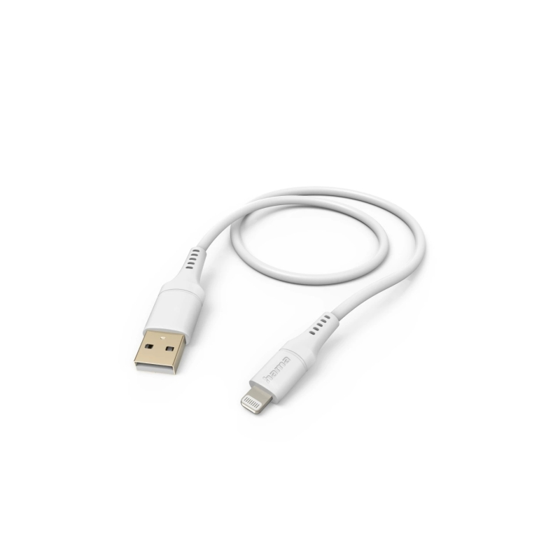 Câble de charge Hama - USB-A mâle vers Lightning mâle - Longueur 1,5 m - Silicone - Vitesse jusqu'à 480 Mbps - Blanc