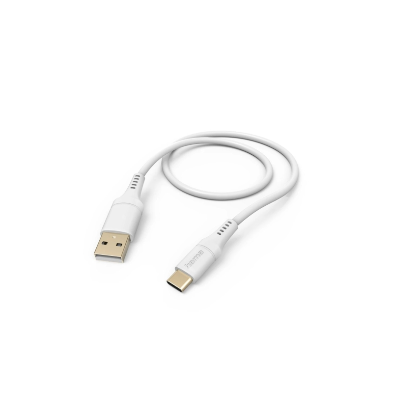Câble USB Hama - Longueur 1,5 m - Connecteurs USB-A mâle et USB-C mâle - Silicone - Vitesse jusqu'à 480 Mbps - Plaqué or - Blanc