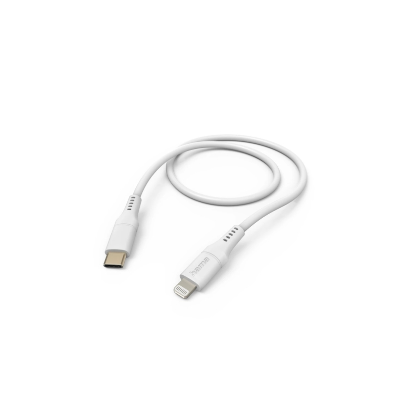 Câble de charge Hama - USB-C mâle vers Lightning - Longueur 1,5 m - Silicone - Vitesse jusqu'à 480 Mbps - Plaqué or - Blanc