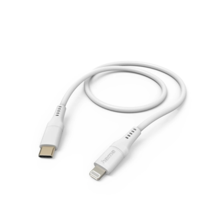 Câble de charge Hama - USB-C mâle vers Lightning - Longueur 1,5 m - Silicone - Vitesse jusqu'à 480 Mbps - Plaqué or - Blanc
