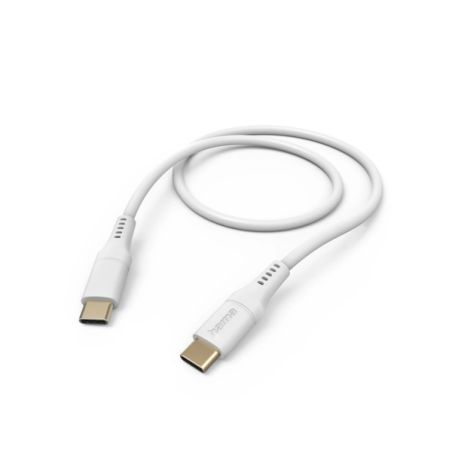 Câble USB-C mâle Hama - Puissance maximale 60 W - Longueur 1,5 m - Silicone - Vitesse jusqu'à 480 Mbps - Plaqué or - Blanc