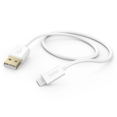 Câble de charge Hama - USB-A mâle vers Lightning - Longueur 1,5 m - Vitesse jusqu'à 480 Mbps - Plaqué or - Blanc