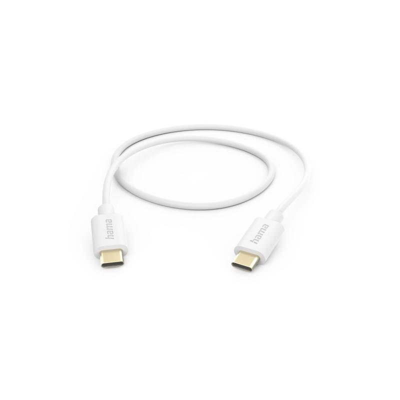 Câble USB-C mâle Hama - Puissance maximale 60 W - Longueur 1 m - Vitesse jusqu'à 480 Mbit/s - Plaqué or - Blanc