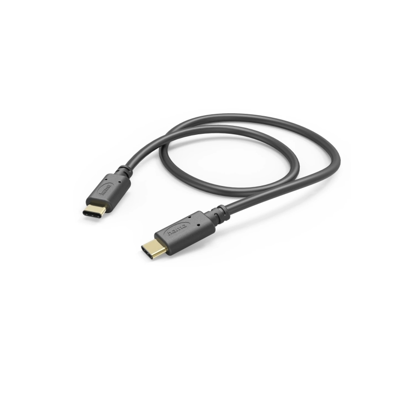 Câble USB-C mâle Hama - Puissance maximale 60 W - Longueur 1,5 m - Vitesse jusqu'à 480 Mbit/s - Plaqué or - Noir