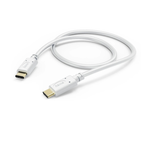 Câble USB-C mâle Hama - Puissance maximale 60 W - Longueur 1,5 m - Vitesse jusqu'à 480 Mbit/s - Plaqué or - Blanc