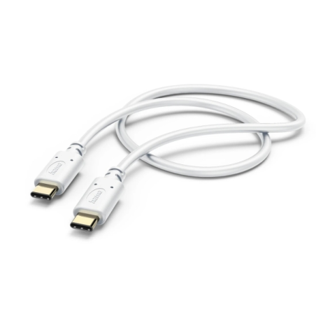 Câble USB-C mâle Hama - Puissance maximale 60 W - Longueur 1,5 m - Vitesse jusqu'à 480 Mbit/s - Plaqué or - Blanc
