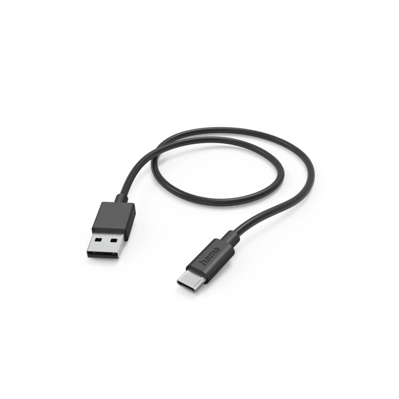 Câble USB Hama - Longueur 1 m - USB-A mâle - USB-C mâle - Vitesse jusqu'à 480 Mbps - Nickelé - Noir