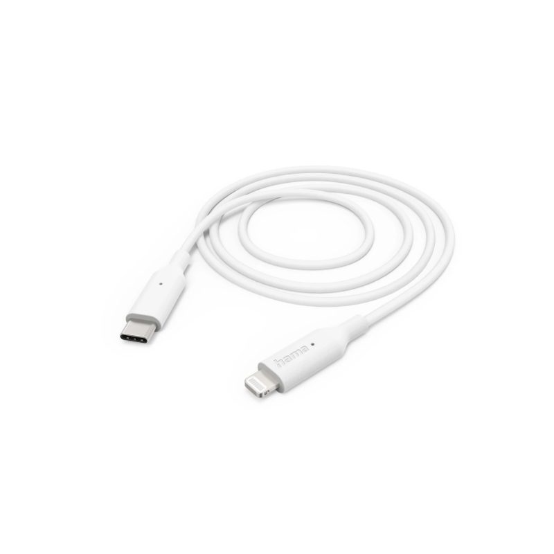 Câble de charge Hama - USB-C mâle vers Lightning - Longueur 1 m - Vitesse jusqu'à 480 Mbps - Nickelé - Blanc