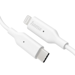 Câble de charge Hama - USB-C mâle vers Lightning - Longueur 1 m - Vitesse jusqu'à 480 Mbps - Nickelé - Blanc