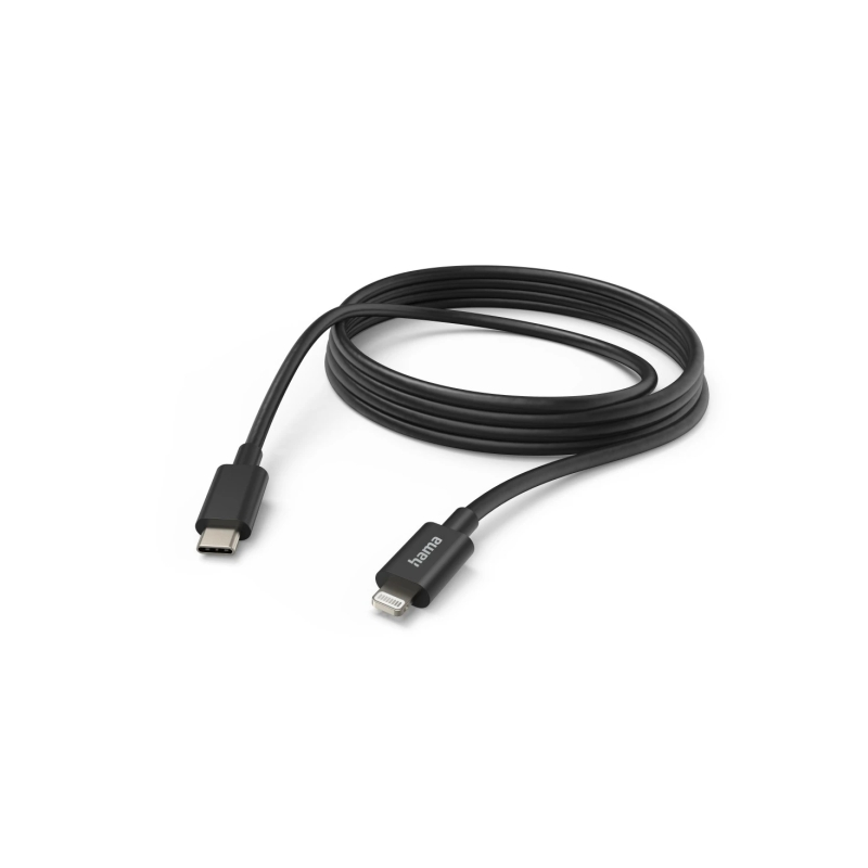 Câble de charge Hama - USB-C - Lightning - Vitesse jusqu'à 480 Mbps - Longueur 3 m - Intensité maximale 3 A - Noir