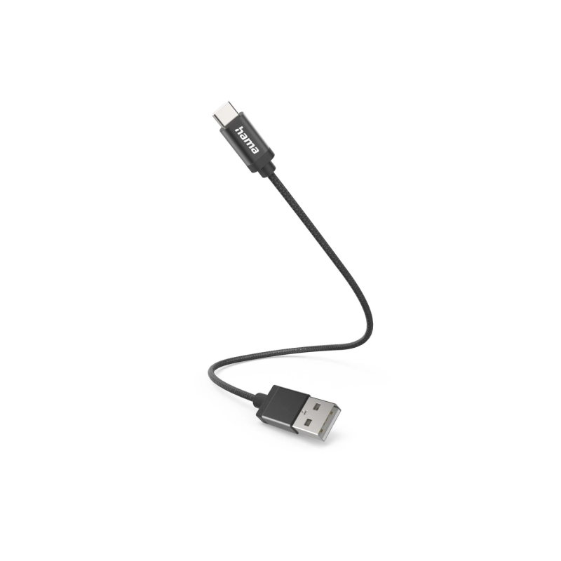 Câble USB Hama - Longueur 20 cm - USB-A mâle - USB-C mâle - Vitesse jusqu'à 480 Mbps - Nickelé - Noir