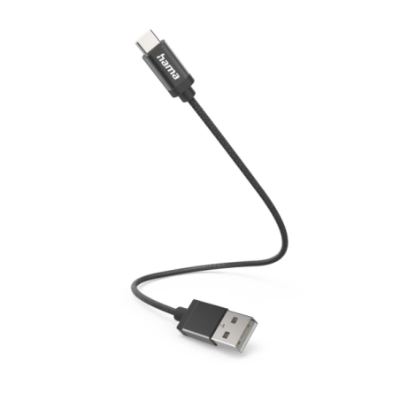 Câble USB Hama - Longueur 20 cm - USB-A mâle - USB-C mâle - Vitesse jusqu'à 480 Mbps - Nickelé - Noir