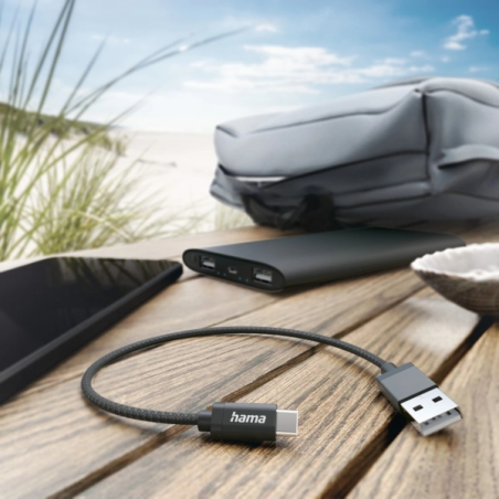 Câble USB Hama - Longueur 20 cm - USB-A mâle - USB-C mâle - Vitesse jusqu'à 480 Mbps - Nickelé - Noir
