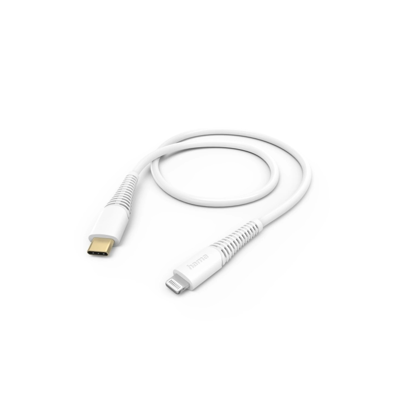 Câble de charge Hama - USB-C - Lightning - Vitesse jusqu'à 480 Mbps - Longueur 1,5 m - Intensité maximale 3 A - Blanc