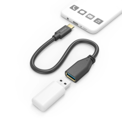 Câble adaptateur Hama USB-C vers USB-A femelle - Plusieurs vitesses - Câble de 15 cm - Accessoires inclus - Fonction OTG - Noir