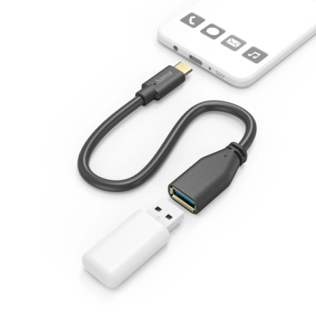 Câble adaptateur Hama USB-C vers USB-A femelle - Plusieurs vitesses - Câble de 15 cm - Accessoires inclus - Fonction OTG - Noir