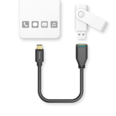 Câble adaptateur Hama USB-C vers USB-A femelle - Plusieurs vitesses - Câble de 15 cm - Accessoires inclus - Fonction OTG - Noir