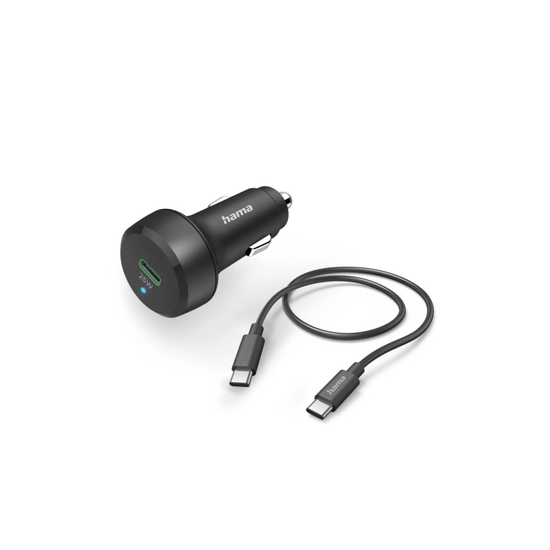 Chargeur de voiture Hama 25 W - Câble USB-C 1 m - Affichage LED - Alimentation Power Delivery - Qualcomm 2.0 - Noir