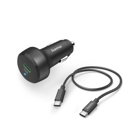 Chargeur de voiture Hama 25 W - Câble USB-C 1 m - Affichage LED - Alimentation Power Delivery - Qualcomm 2.0 - Noir