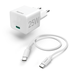 Chargeur mural Hama - Puissance 25 W - Câble de 1,5 m - USB-C - Alimentation - Qualcomm - Blanc