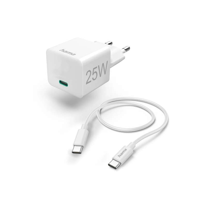 Chargeur mural Hama - Puissance 25 W - Câble de 1,5 m - USB-C - Alimentation - Qualcomm - Blanc
