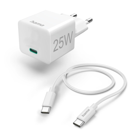 Chargeur mural Hama - Puissance 25 W - Câble de 1,5 m - USB-C - Alimentation - Qualcomm - Blanc