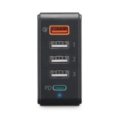 Chargeur mural Hama - Puissance 51 W - Câble de 1,2 m - Alimentation - Qualcomm - Indicateur LED - 4 ports USB-A - Couleur noire