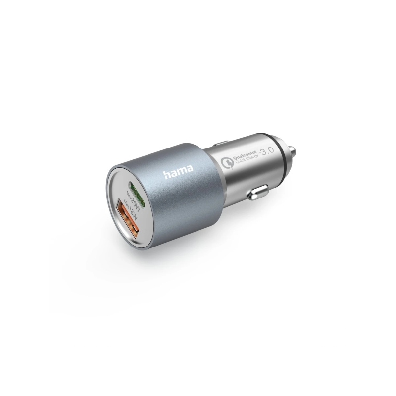 Chargeur de voiture Hama 38 W - USB-A - USB-C - Écran LED - Alimentation - Qualcomm 3.0 - Couleur argent