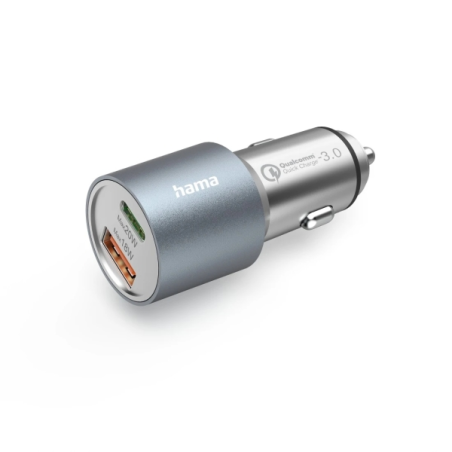Chargeur de voiture Hama 38 W - USB-A - USB-C - Écran LED - Alimentation - Qualcomm 3.0 - Couleur argent
