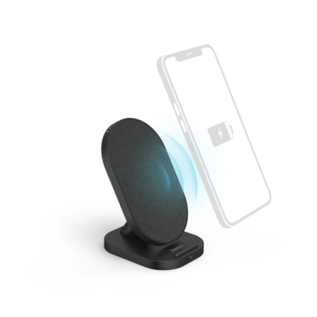 Chargeur sans fil Hama QI-FC10S-Fab - Puissance 10 W - USB-C - Indicateur LED - Charge rapide - 109 x 65 x 82 mm - Noir