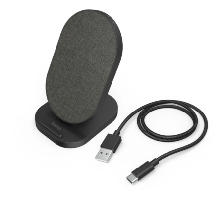 Chargeur sans fil Hama QI-FC10S-Fab - Puissance 10 W - USB-C - Indicateur LED - Charge rapide - 109 x 65 x 82 mm - Noir