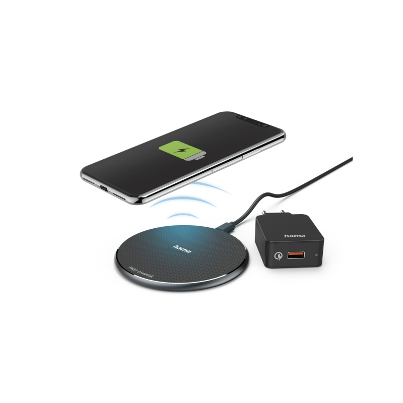 Chargeur sans fil Hama QI-FC10 - USB-C - Câble de 1 m - Charge rapide - Noir