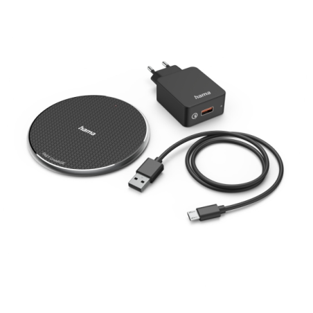 Chargeur sans fil Hama QI-FC10 - USB-C - Câble de 1 m - Charge rapide - Noir