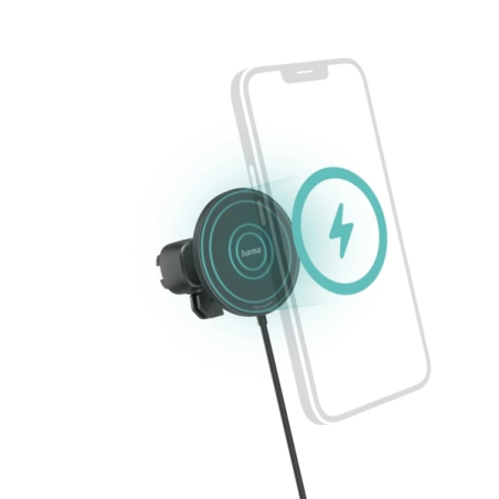 Support magnétique de voiture Hama Car FC15 avec chargeur - Puissance 15 W - USB-C - Charge rapide - Noir