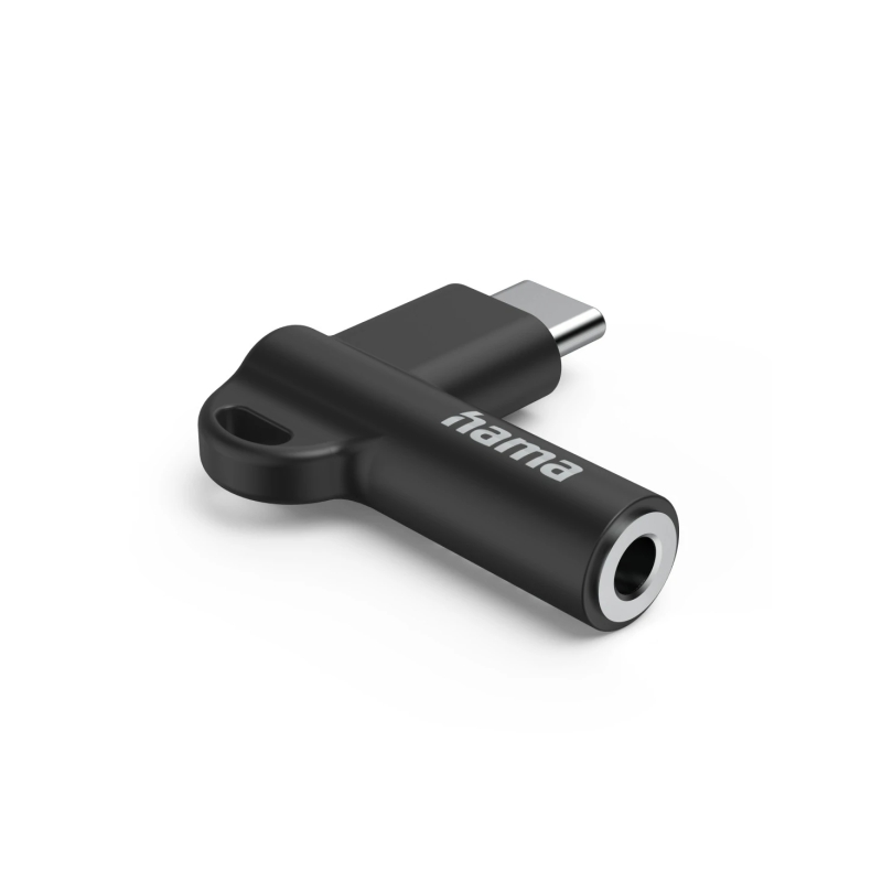 Adaptateur coudé Hama à 90° - USB-C mâle vers prise jack 3,5 mm femelle - Noir