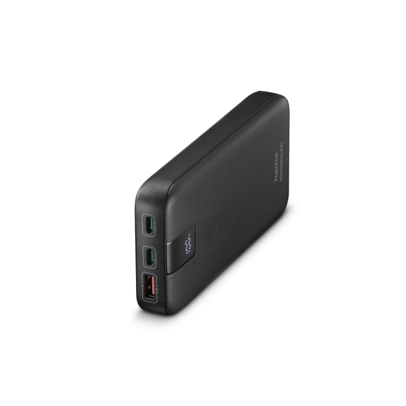 Batterie externe Hama Power Pack 10 000 mAh - Lithium-polymère - USB-C - USB-A - Alimentation - Affichage numérique - Indicateur