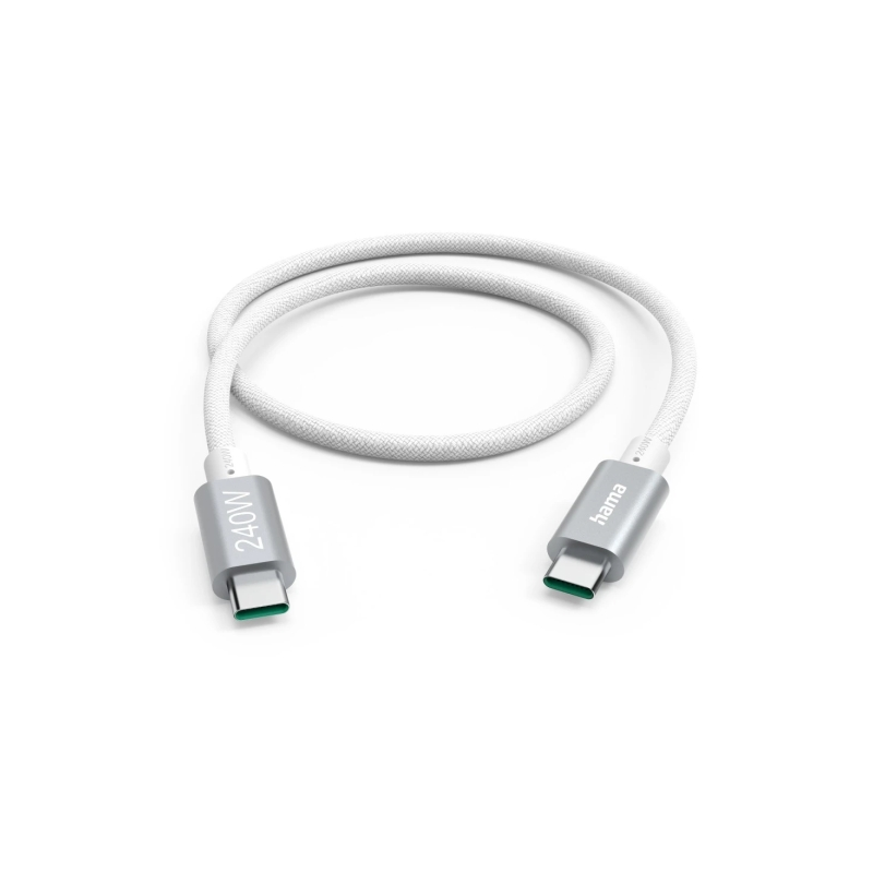 Câble USB-C Hama - Puissance maximale 240 W - Longueur 1,5 m - Vitesse jusqu'à 5 Gbit/s - Double blindage - Blanc