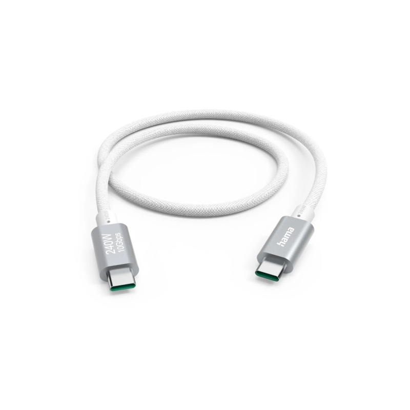 Câble USB-C Hama complet - Puissance maximale 240 W - Longueur 1,5 m - Vitesse jusqu'à 10 Gbit/s - Double blindage - Blanc