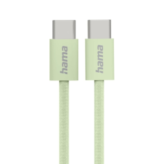 Câble USB-C mâle Hama en tissu - Puissance maximale 60 W - Longueur 1 m - Nylon - Vitesse jusqu'à 480 Mbps - Blindé - Vert paste
