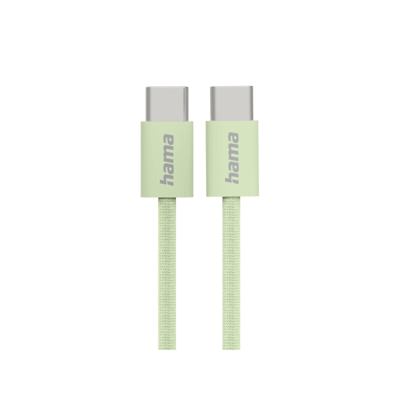 Câble USB-C mâle Hama en tissu - Puissance maximale 60 W - Longueur 1 m - Nylon - Vitesse jusqu'à 480 Mbps - Blindé - Vert paste